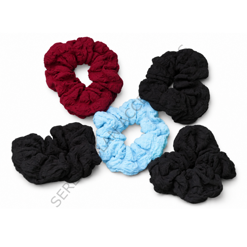 Dokulu Kumaş Scrunchie Lastik Saç Tokası 5 Parça